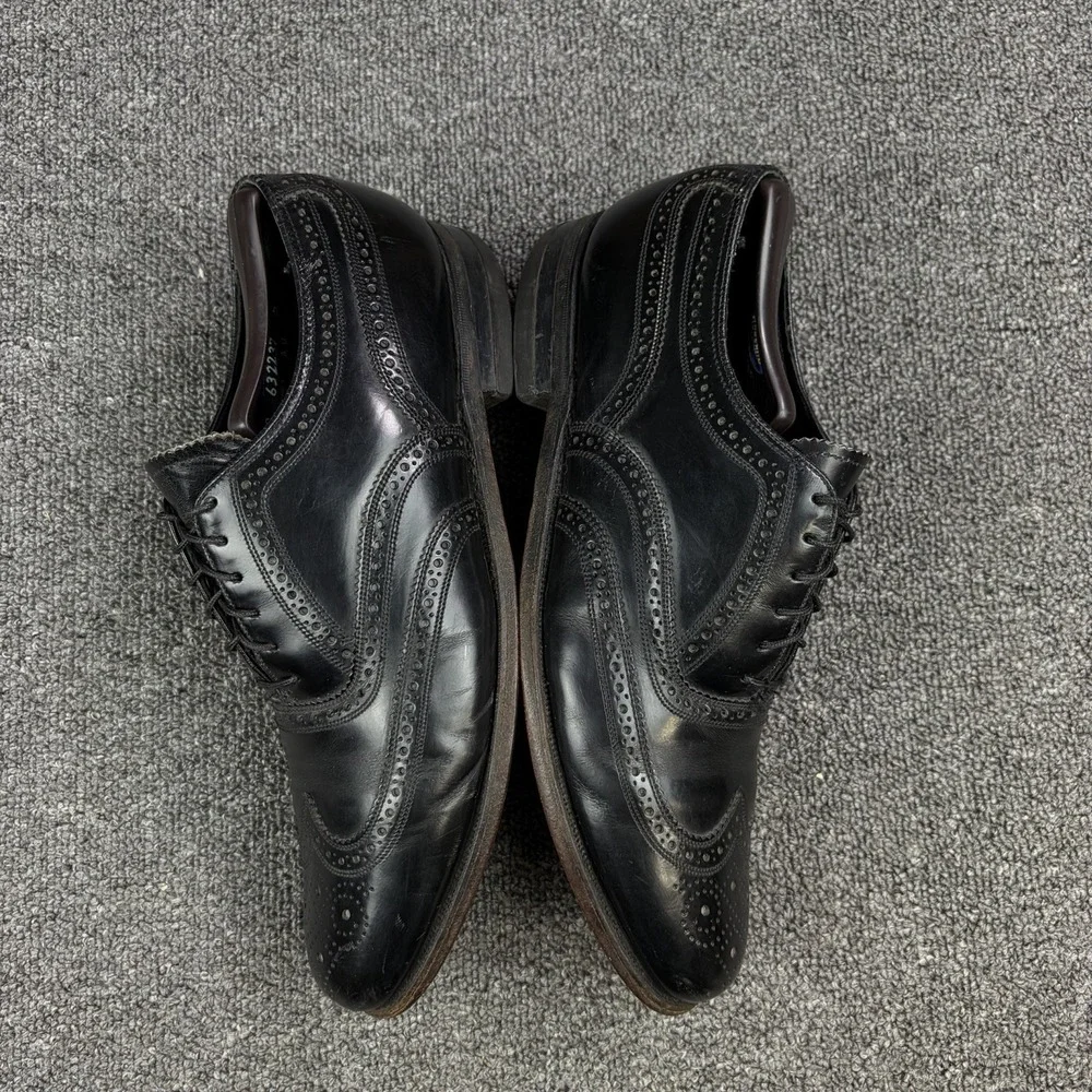 Vintage Florsheim Black Leather Full Brogue Wingtip Oxford Shoe Mens 9.5 C 20330